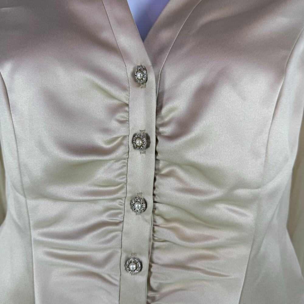 VTG NWT JR Nite‎ 16 gold sheer diamond button blouse women glam bling luxury USA - Picture 7 of 13